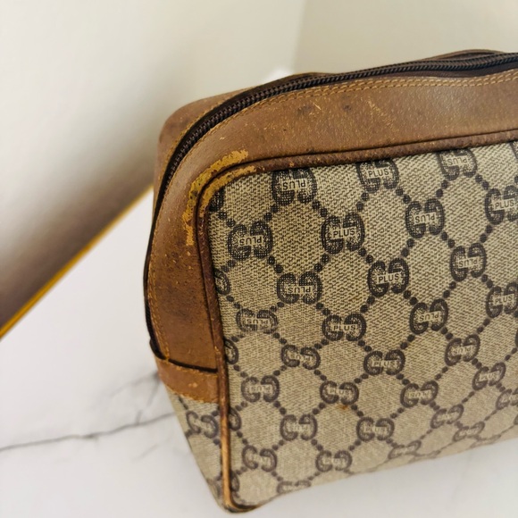 Vintage Gucci GG Plus Monogram Canvas and Leather Vanity Zipper Pouch - Picture 8 of 16